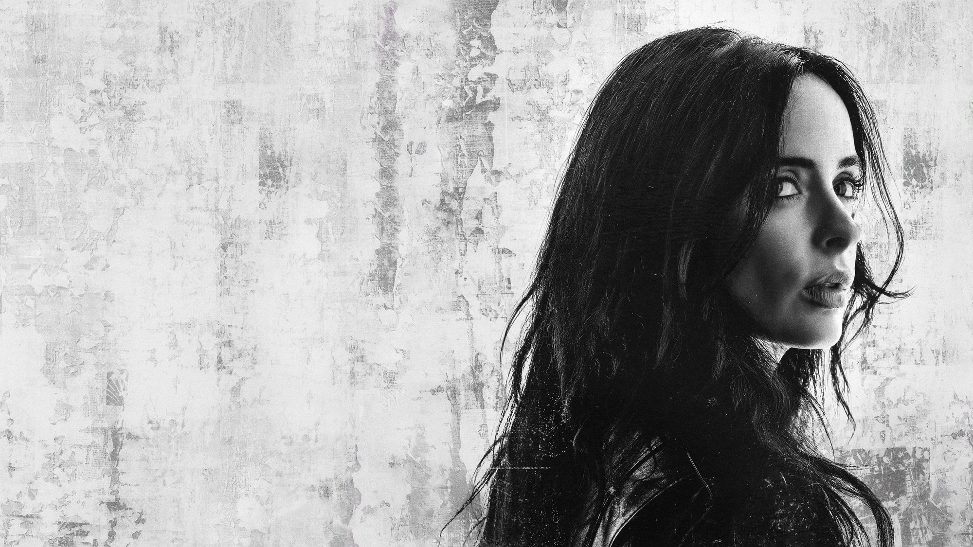 Krysten Ritter como Jessica Jones en retrato en blanco y negro